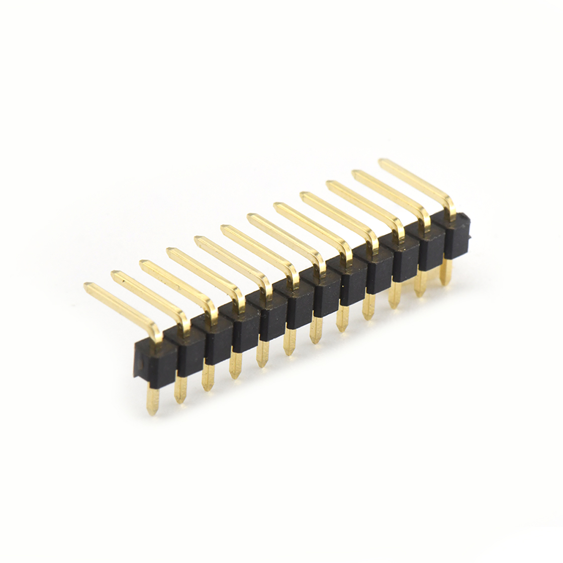 Pitch 2.54mm 90° 单排 DIP 单塑排针 弯平面 PC :6.0MM 12Pin 黑色 镀全金G/F
